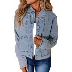 NEW SHEWIN scallop trim denim jacket in blue